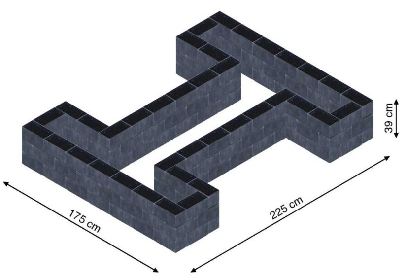 Hochbeet in Form eines H - Breite: 175 cm, Länge: 225 cm, Höhe: 39 cm
