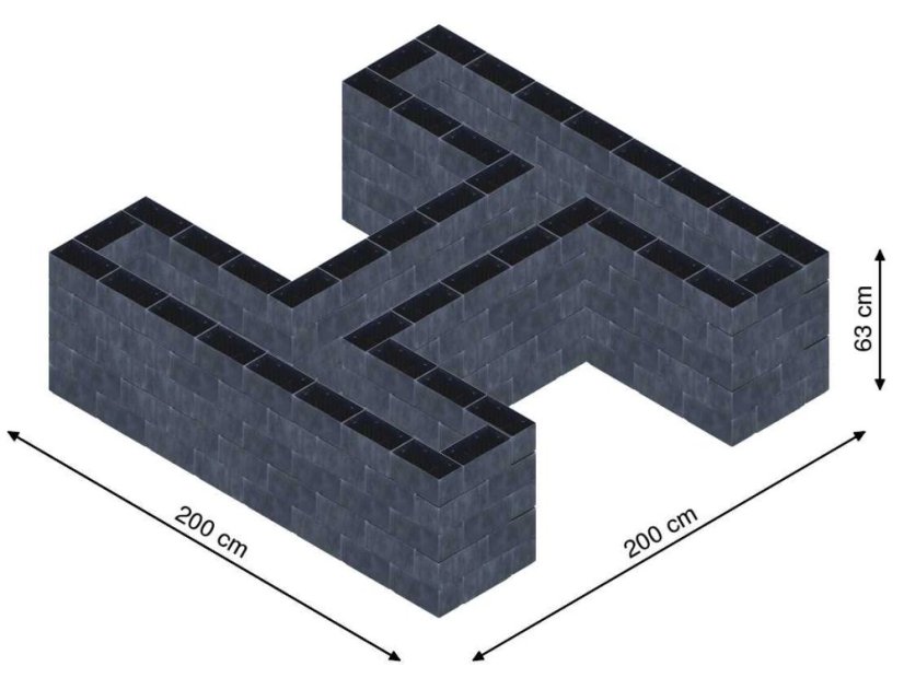 Hochbeet in Form eines H - Breite: 200 cm, Länge: 200 cm, Höhe: 63 cm