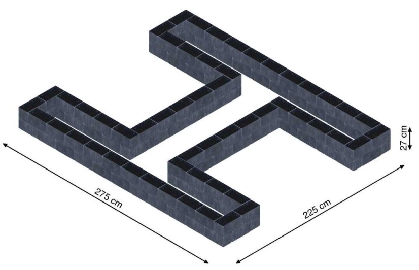 Hochbeet in Form eines H - Breite: 275 cm, Länge: 225 cm, Höhe: 27 cm