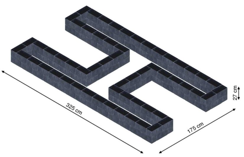 Hochbeet in Form eines H - Breite: 325 cm, Länge: 175 cm, Höhe: 27 cm