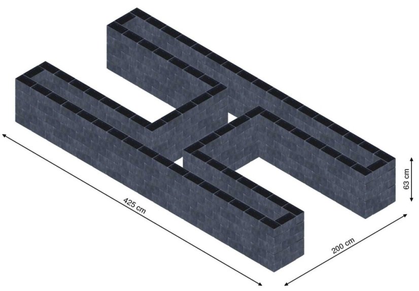 Hochbeet in Form eines H - Breite: 425 cm, Länge: 200 cm, Höhe: 63 cm