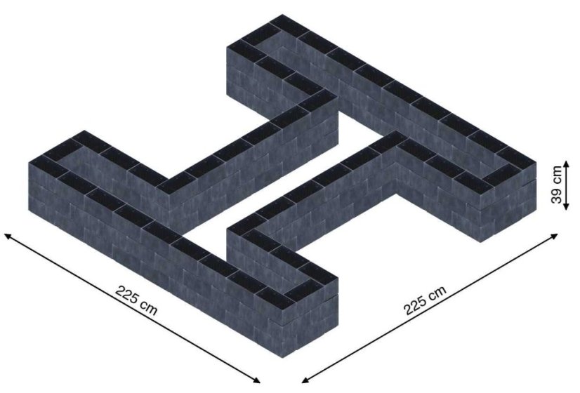 Hochbeet in Form eines H - Breite: 225 cm, Länge: 225 cm, Höhe: 39 cm