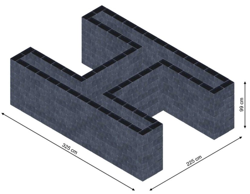 Hochbeet in Form eines H - Breite: 325 cm, Länge: 225 cm, Höhe: 99 cm