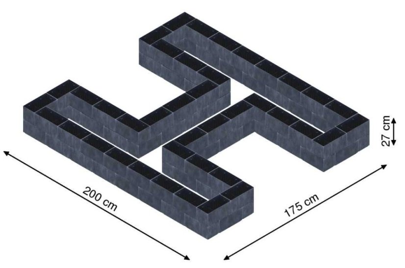 Hochbeet in Form eines H - Breite: 200 cm, Länge: 175 cm, Höhe: 27 cm