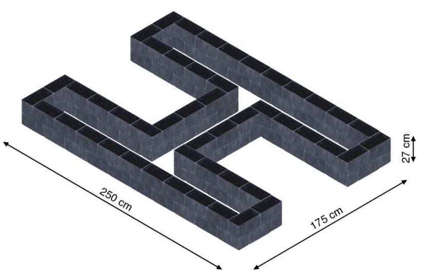 Hochbeet in Form eines H - Breite: 250 cm, Länge: 175 cm, Höhe: 27 cm