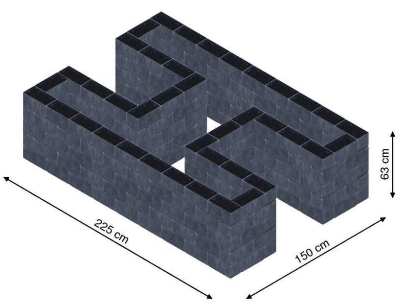 Hochbeet in Form eines H - Breite: 225 cm, Länge: 150 cm, Höhe: 63 cm