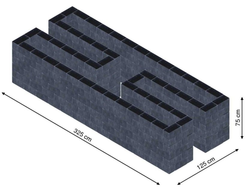 Hochbeet in Form eines H - Breite: 325 cm, Länge: 125 cm, Höhe: 75 cm