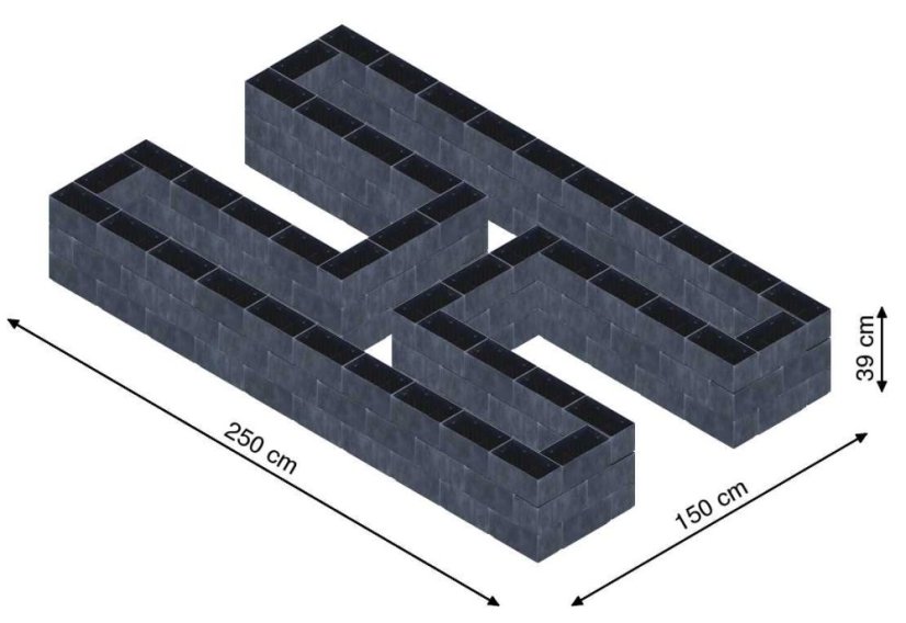 Hochbeet in Form eines H - Breite: 250 cm, Länge: 150 cm, Höhe: 39 cm