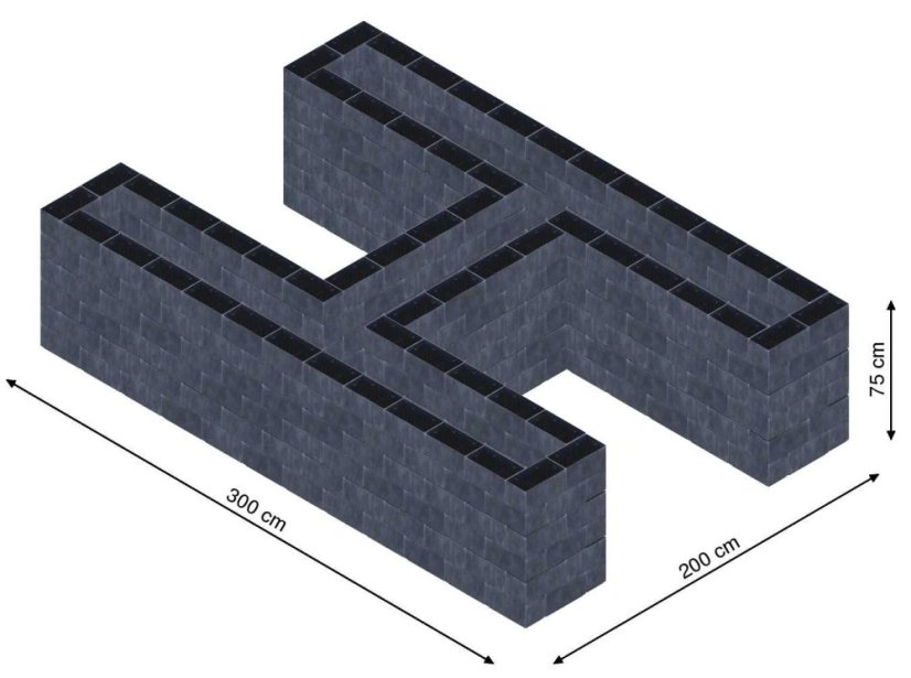 Hochbeet in Form eines H - Breite: 300 cm, Länge: 200 cm, Höhe: 75 cm