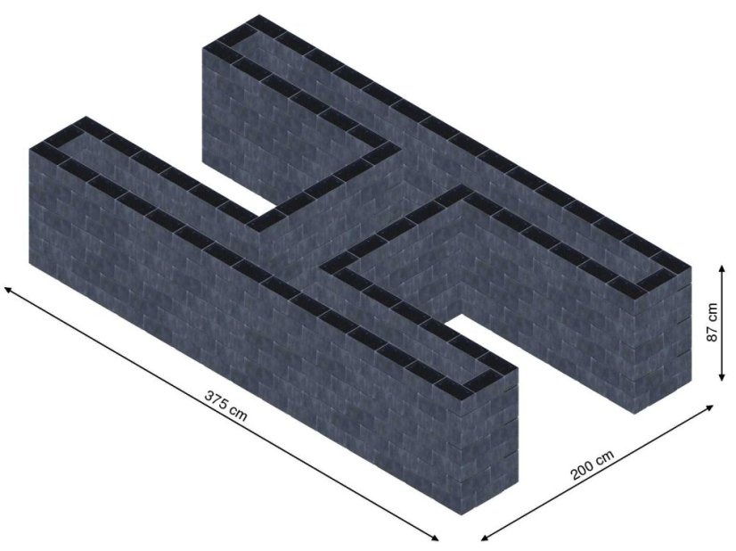 Hochbeet in Form eines H - Breite: 375 cm, Länge: 200 cm, Höhe: 87 cm