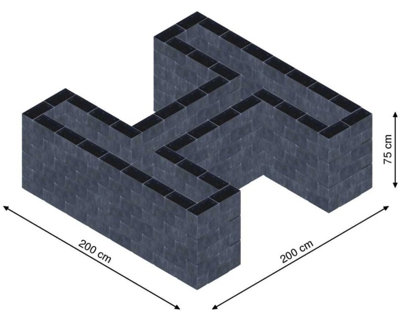 Hochbeet in Form eines H - Breite: 200 cm, Länge: 200 cm, Höhe: 75 cm