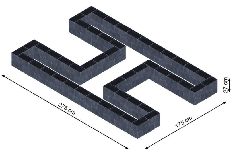 Hochbeet in Form eines H - Breite: 275 cm, Länge: 175 cm, Höhe: 27 cm