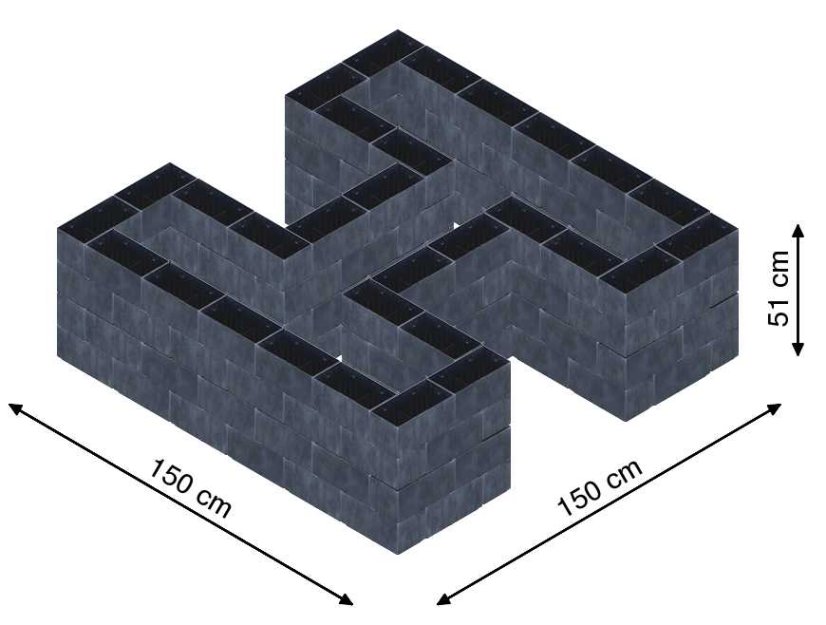 Hochbeet in Form eines H - Breite: 150 cm, Länge: 150 cm, Höhe: 51 cm