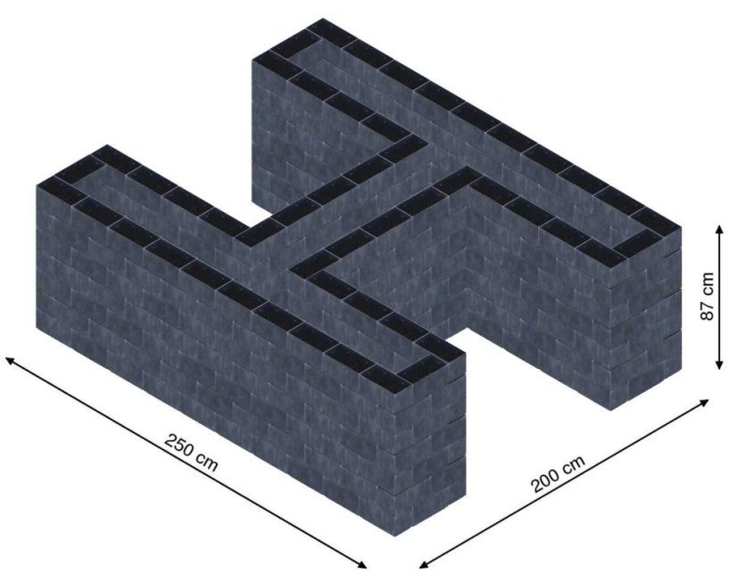 Hochbeet in Form eines H - Breite: 250 cm, Länge: 200 cm, Höhe: 87 cm