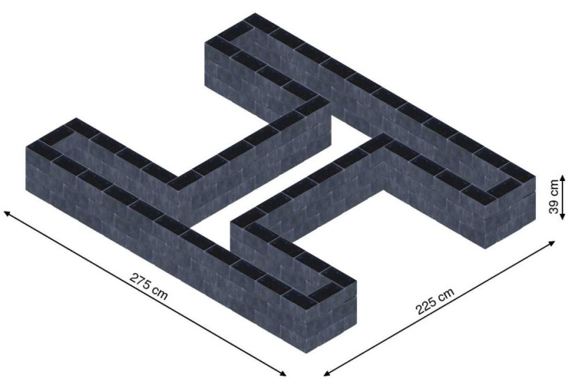 Hochbeet in Form eines H - Breite: 275 cm, Länge: 225 cm, Höhe: 39 cm