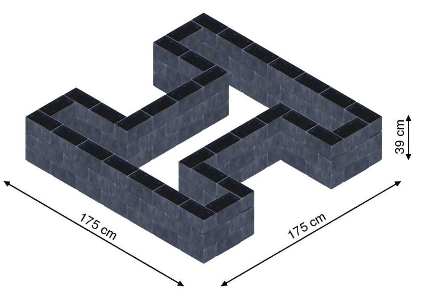 Hochbeet in Form eines H - Breite: 175 cm, Länge: 175 cm, Höhe: 39 cm