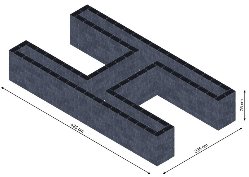 Hochbeet in Form eines H - Breite: 425 cm, Länge: 225 cm, Höhe: 75 cm