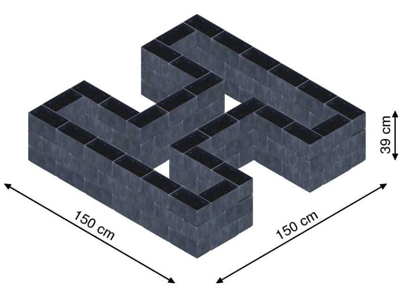 Hochbeet in Form eines H - Breite: 150 cm, Länge: 150 cm, Höhe: 39 cm