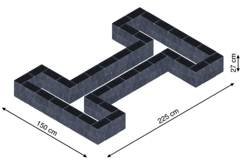 Hochbeet in Form eines H - Breite: 150 cm, Länge: 225 cm, Höhe: 27 cm