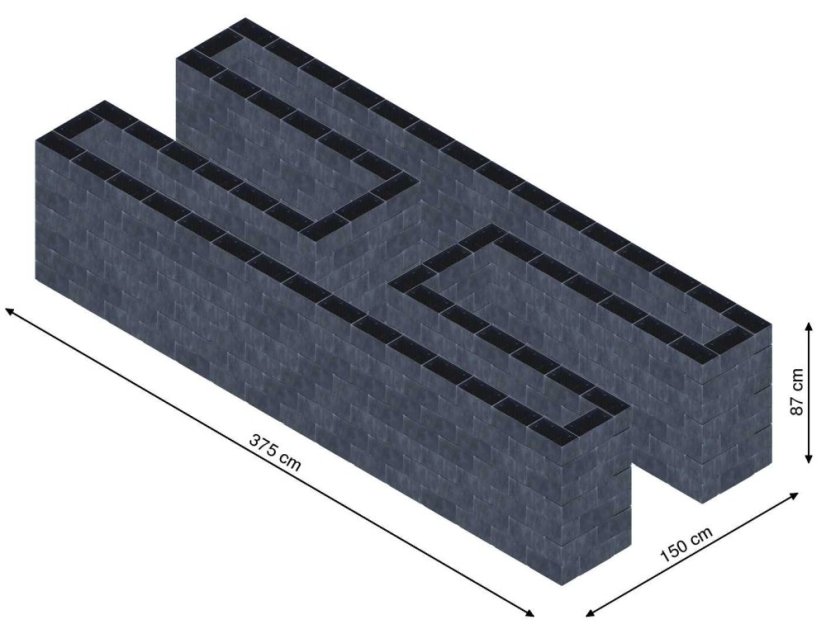 Hochbeet in Form eines H - Breite: 375 cm, Länge: 150 cm, Höhe: 87 cm