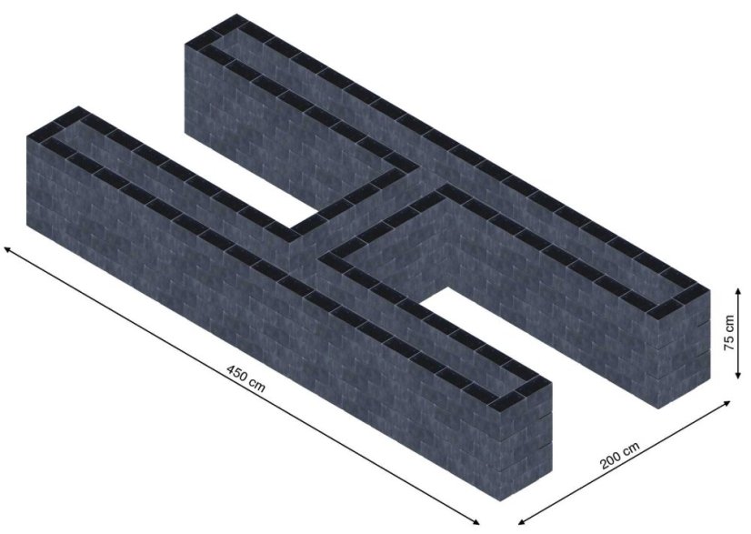 Hochbeet in Form eines H - Breite: 450 cm, Länge: 200 cm, Höhe: 75 cm