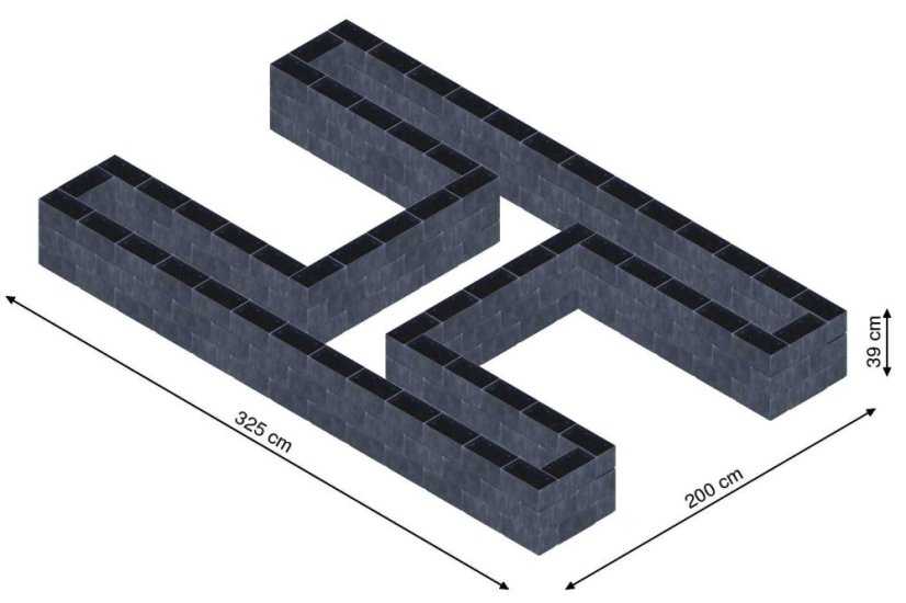 Hochbeet in Form eines H - Breite: 325 cm, Länge: 200 cm, Höhe: 39 cm
