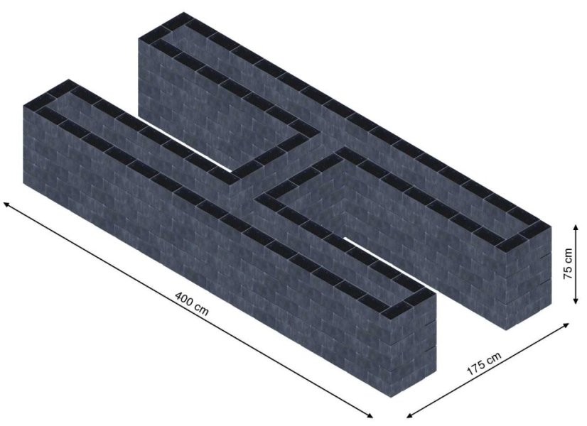 Hochbeet in Form eines H - Breite: 400 cm, Länge: 175 cm, Höhe: 75 cm