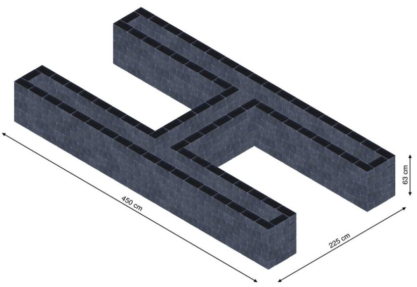 Hochbeet in Form eines H - Breite: 450 cm, Länge: 225 cm, Höhe: 63 cm