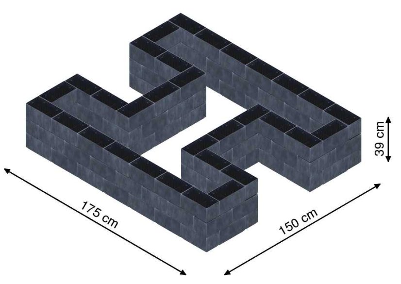 Hochbeet in Form eines H - Breite: 175 cm, Länge: 150 cm, Höhe: 39 cm