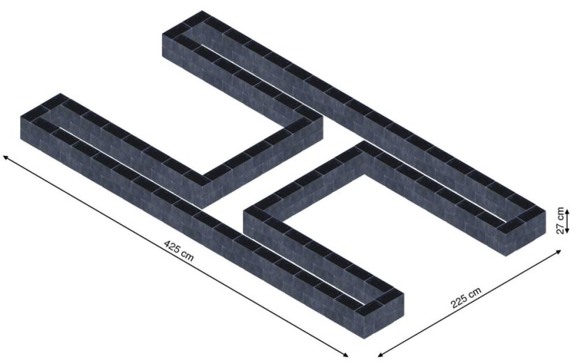 Hochbeet in Form eines H - Breite: 425 cm, Länge: 225 cm, Höhe: 27 cm