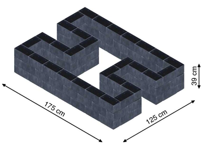 Hochbeet in Form eines H - Breite: 175 cm, Länge: 125 cm, Höhe: 39 cm