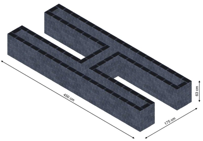 Hochbeet in Form eines H - Breite: 450 cm, Länge: 175 cm, Höhe: 63 cm