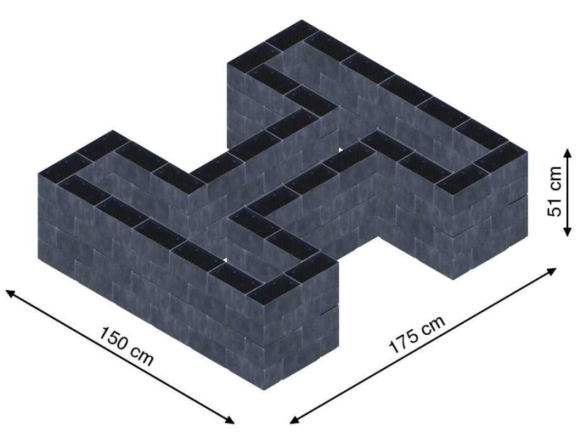 Hochbeet in Form eines H - Breite: 150 cm, Länge: 175 cm, Höhe: 51 cm