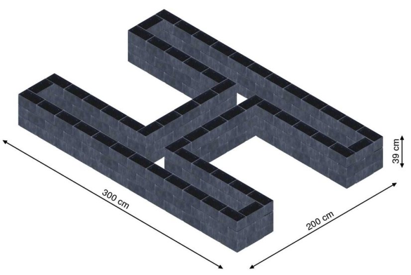 Hochbeet in Form eines H - Breite: 300 cm, Länge: 200 cm, Höhe: 39 cm