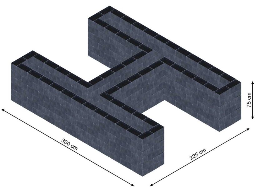 Hochbeet in Form eines H - Breite: 300 cm, Länge: 225 cm, Höhe: 75 cm