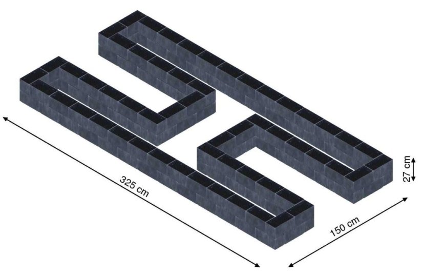 Hochbeet in Form eines H - Breite: 325 cm, Länge: 150 cm, Höhe: 27 cm