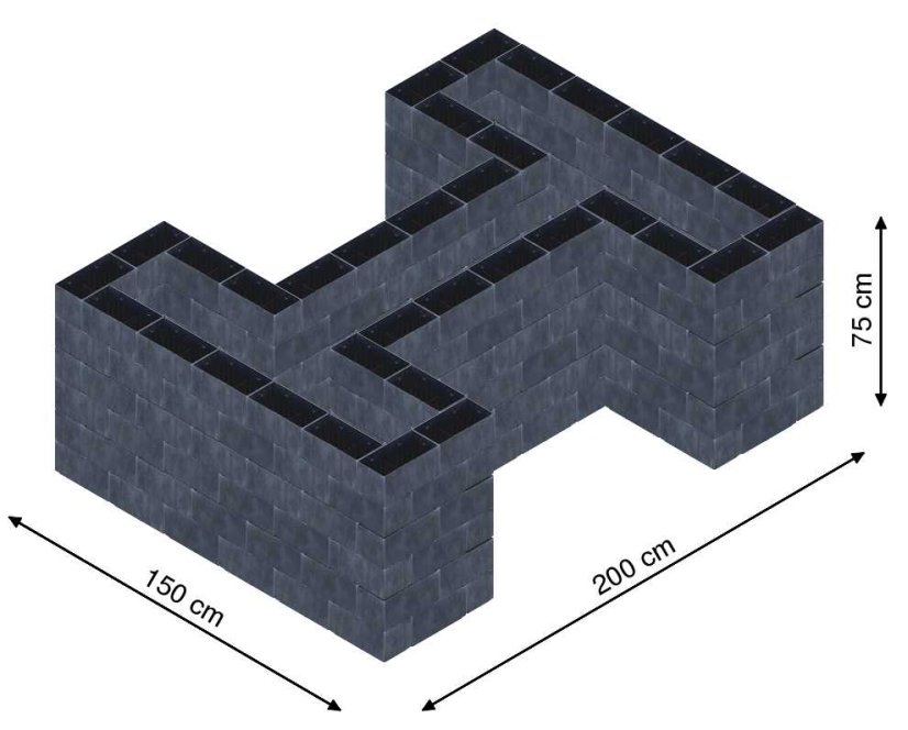 Hochbeet in Form eines H - Breite: 150 cm, Länge: 200 cm, Höhe: 75 cm