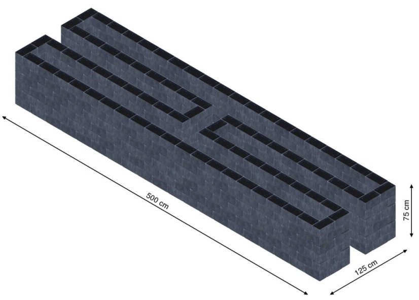 Hochbeet in Form eines H - Breite: 500 cm, Länge: 125 cm, Höhe: 75 cm