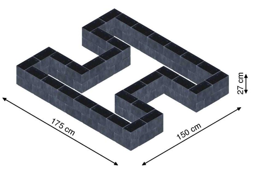 Hochbeet in Form eines H - Breite: 175 cm, Länge: 150 cm, Höhe: 27 cm