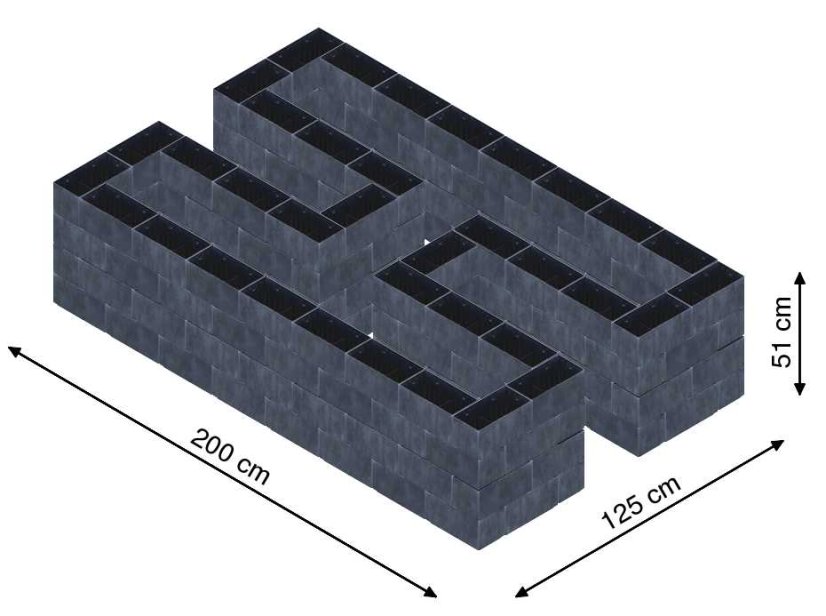 Hochbeet in Form eines H - Breite: 200 cm, Länge: 125 cm, Höhe: 51 cm