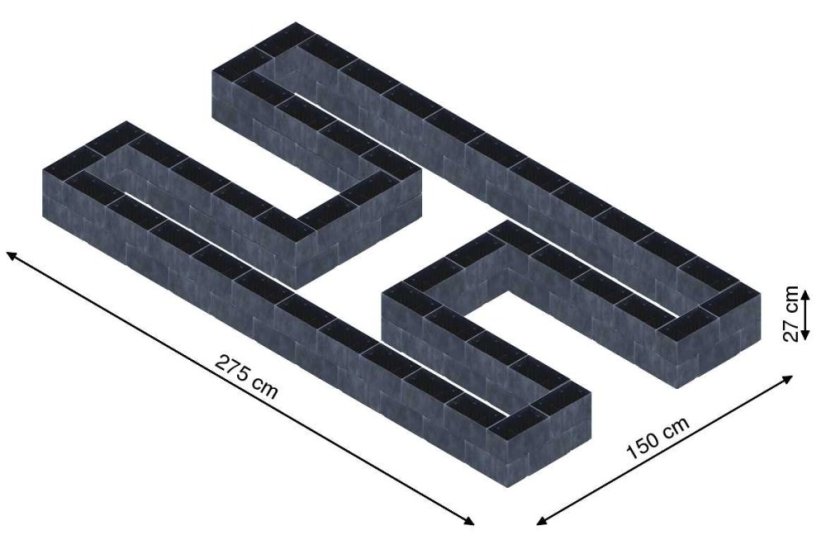 Hochbeet in Form eines H - Breite: 275 cm, Länge: 150 cm, Höhe: 27 cm