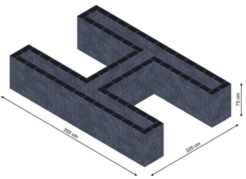 Hochbeet in Form eines H - Breite: 350 cm, Länge: 225 cm, Höhe: 75 cm