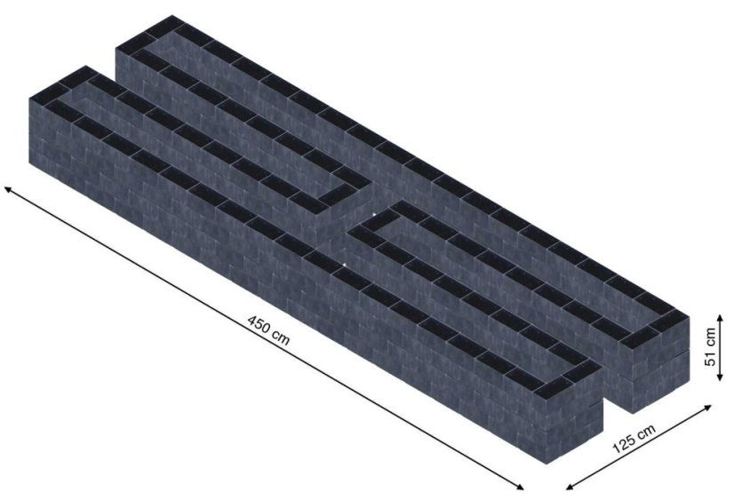 Hochbeet in Form eines H - Breite: 450 cm, Länge: 125 cm, Höhe: 51 cm