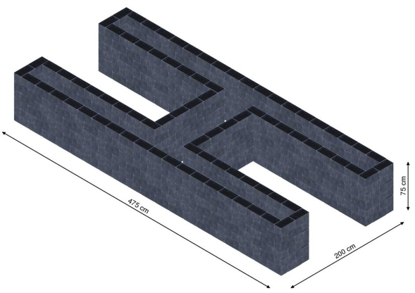 Hochbeet in Form eines H - Breite: 475 cm, Länge: 200 cm, Höhe: 75 cm