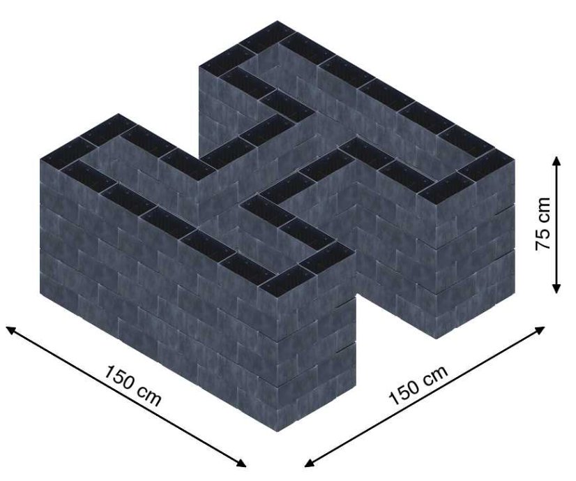 Hochbeet in Form eines H - Breite: 150 cm, Länge: 150 cm, Höhe: 75 cm