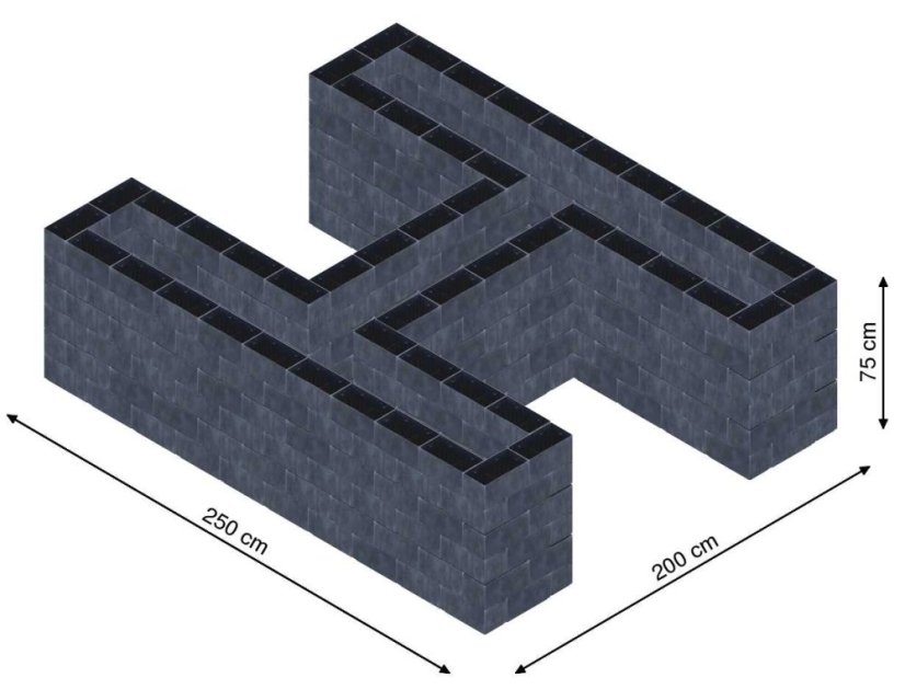 Hochbeet in Form eines H - Breite: 250 cm, Länge: 200 cm, Höhe: 75 cm