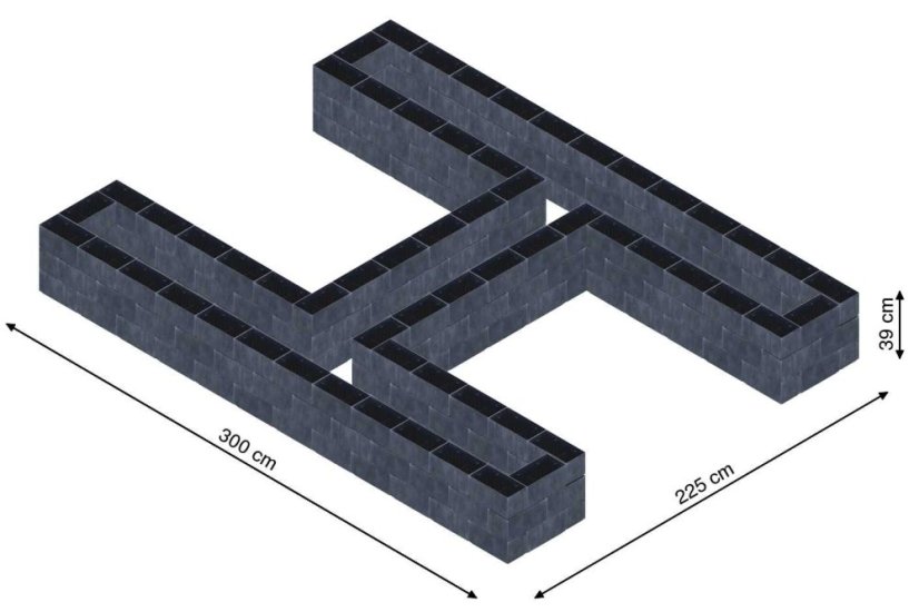 Hochbeet in Form eines H - Breite: 300 cm, Länge: 225 cm, Höhe: 39 cm