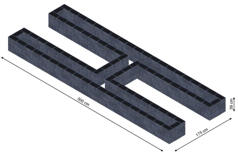Hochbeet in Form eines H - Breite: 500 cm, Länge: 175 cm, Höhe: 39 cm