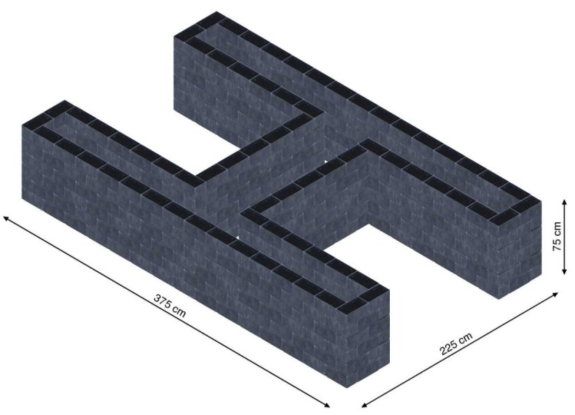 Hochbeet in Form eines H - Breite: 375 cm, Länge: 225 cm, Höhe: 75 cm