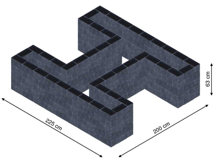 Hochbeet in Form eines H - Breite: 225 cm, Länge: 200 cm, Höhe: 63 cm